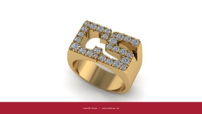 Gold ring with clear cubic zirconia stones in a pave setting forming an initial - JewelCAD Design Bangkok