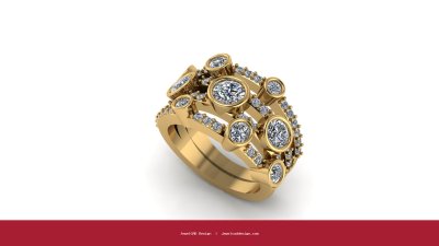Yellow gold ring with multiple round brilliant cut diamonds in a cluster setting - JewelCAD Design Bangkok