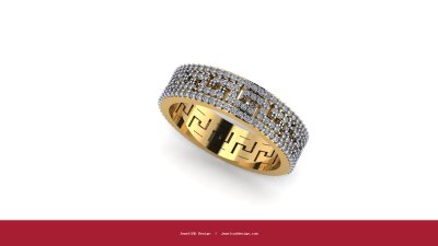 18k gold ring with diamonds in Greek key pattern setting - JewelCAD Design Bangkok