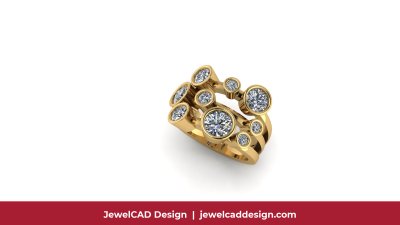 Gold ring with multiple round diamonds in prong setting - JewelCAD Design Bangkok