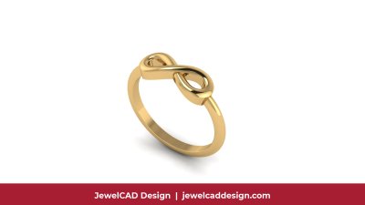 14k yellow gold infinity symbol ring with polished finish and sleek band design - JewelCAD Design Bangkok